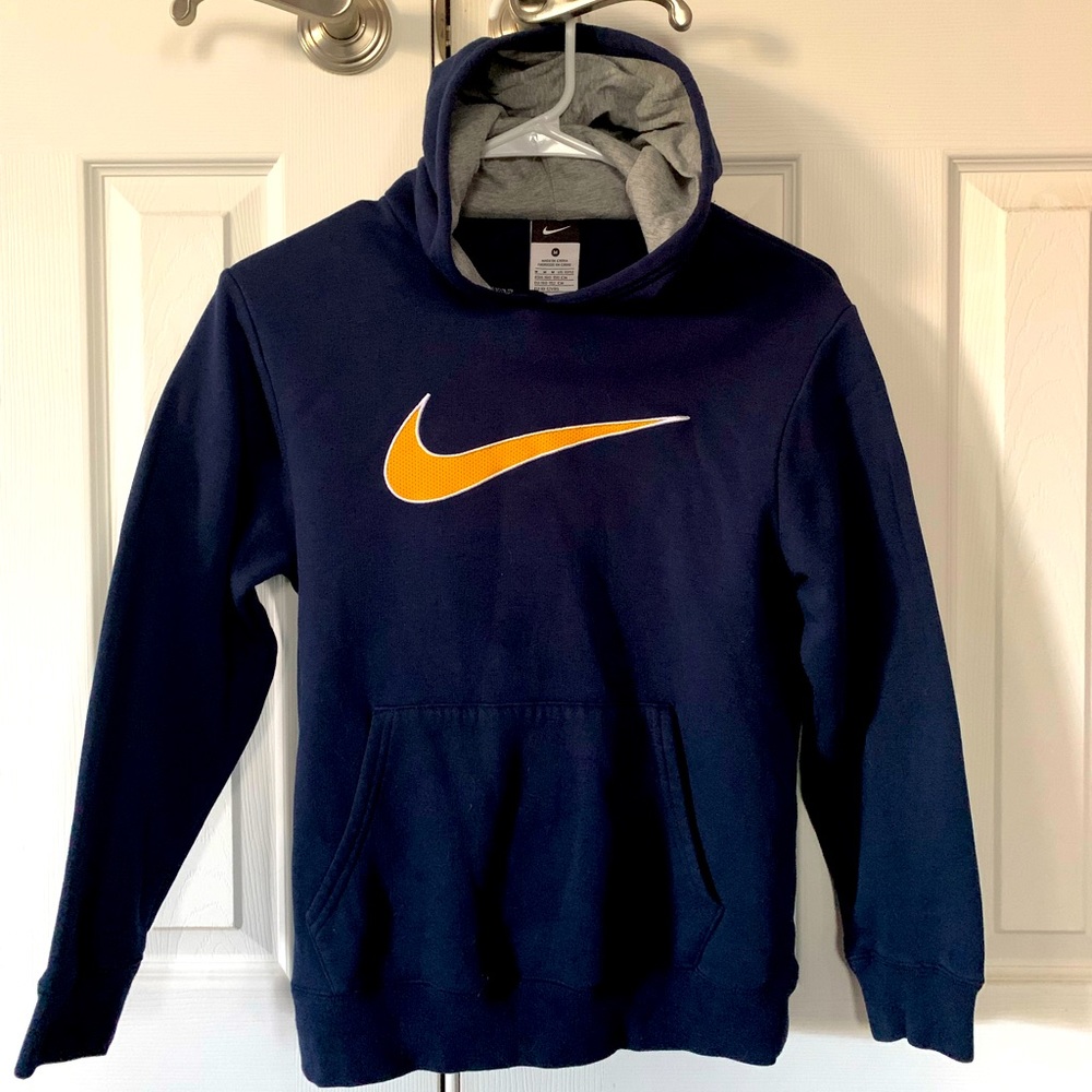 Nike hoodie sweatshirt; size: YM; blue with gold stripe